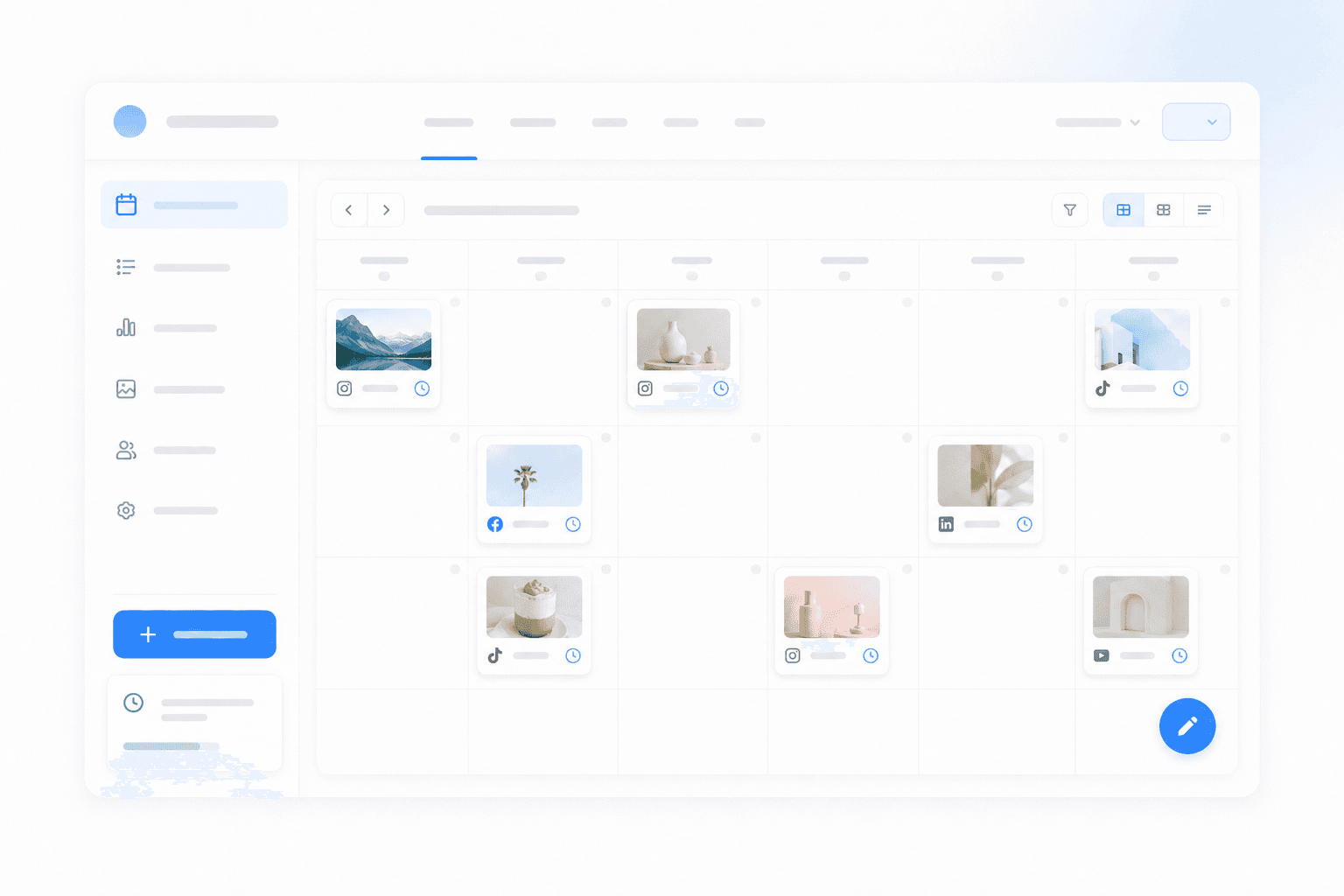 A content calendar with scheduled posts across multiple platforms