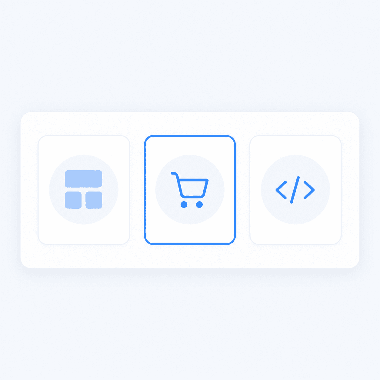 A platform picker with WordPress, Shopify, and custom-build options