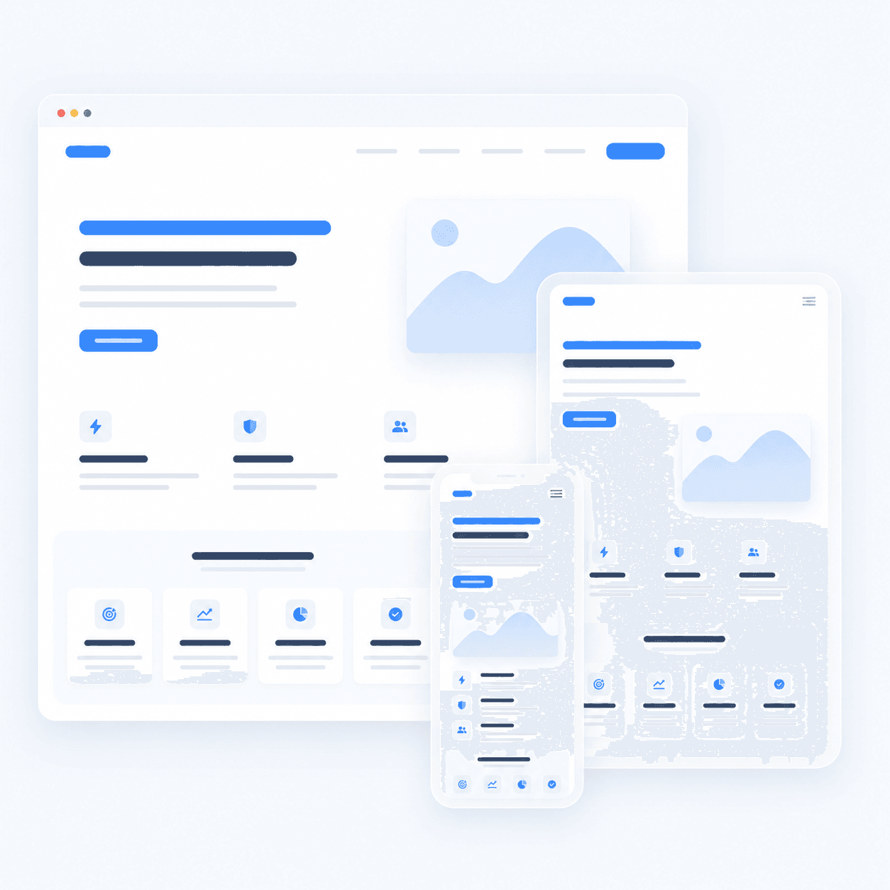 The same website shown across phone, tablet, and desktop sizes